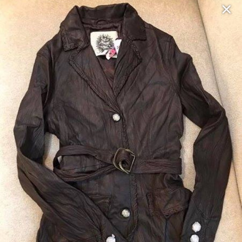 Buffalo Dark Brown Leather Jacket NWT Small.